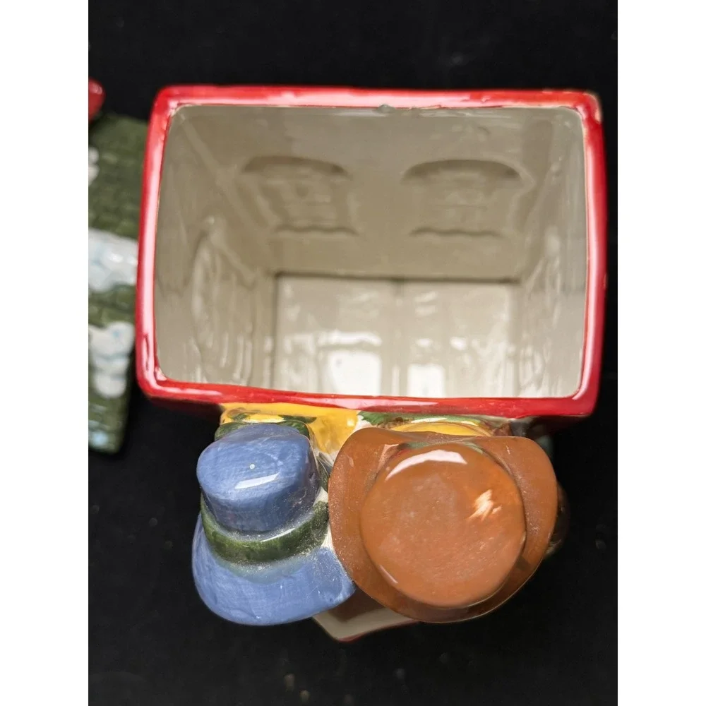 Vintage Christmas Carolers Ceramic Cookie Jar Victorian Holiday Decor Red Brick